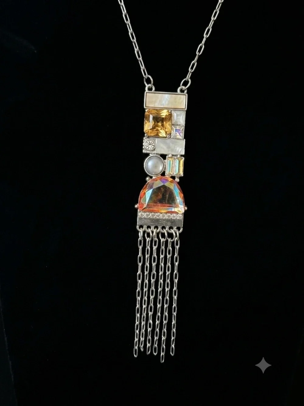 Multi-Tone Tassel Pendant Necklace, Earring & Bracelet Set - Silver Chain